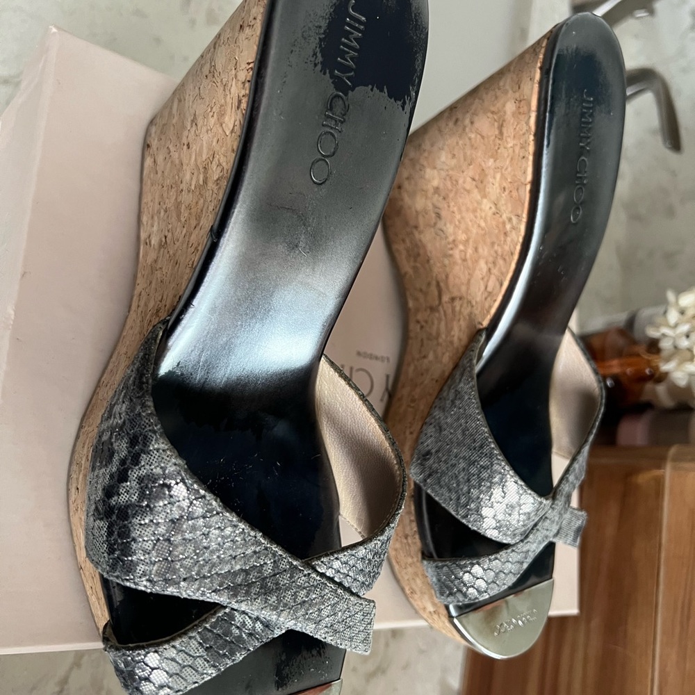 Jimmy Choo Grey Snake Print Wedge Slides - image 5